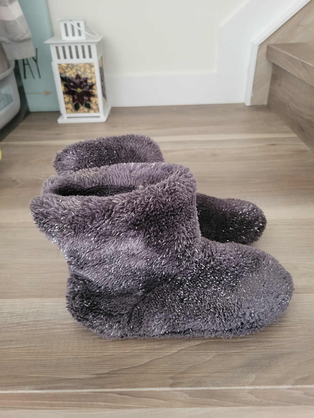 Plush Cozy Faux Fur Slipper Boots - Gray Size 7/8